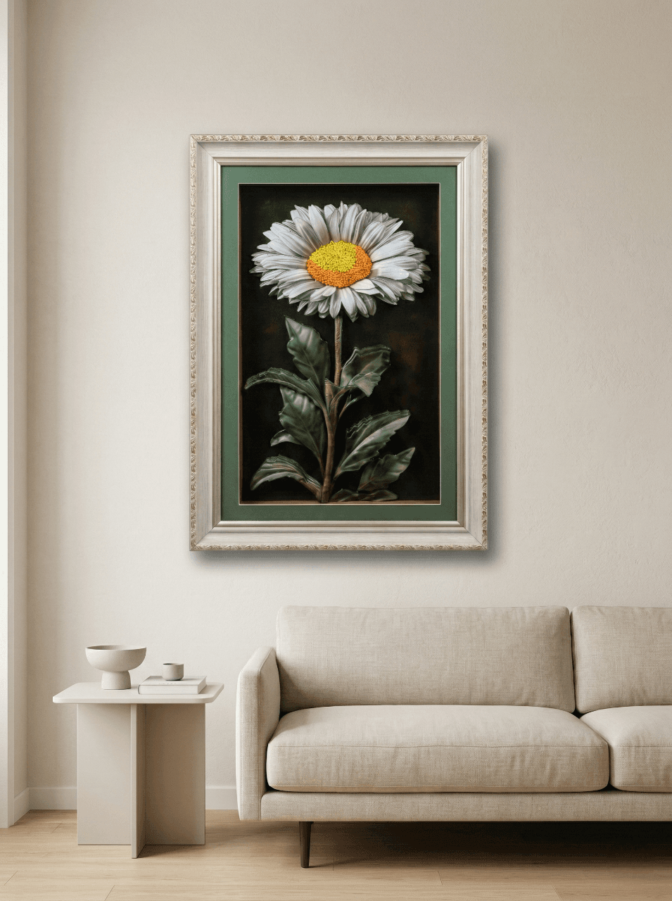 3 Boyutlu Katmanlı Rölyef Tablo: Zarif Papatya - detay