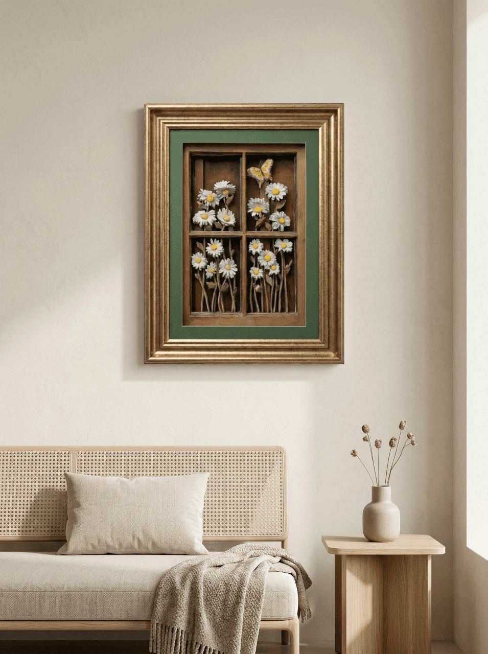 3 Boyutlu Papatya ve Kelebekli Rölyef Tablo - detay